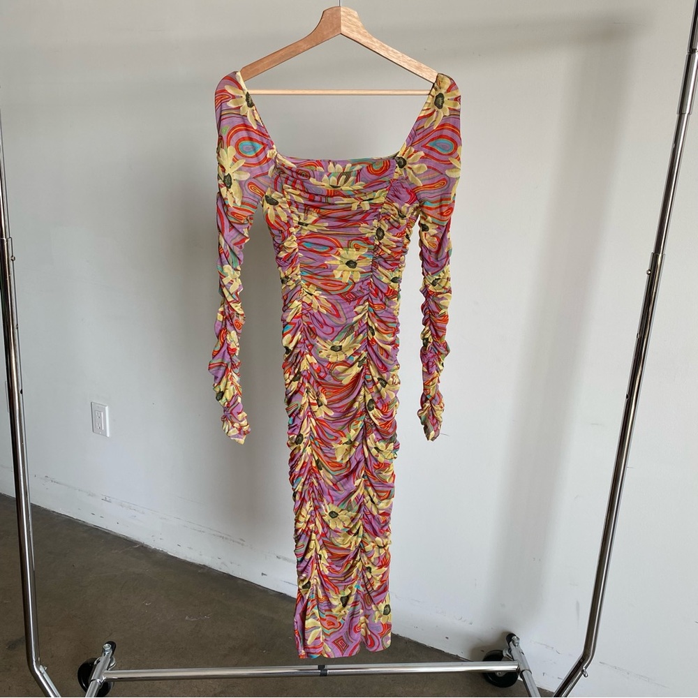 NWT Rhode Simona Ruched Bodycon Dress in Pink Floral Trip Sz Small - Picture 7 of 9